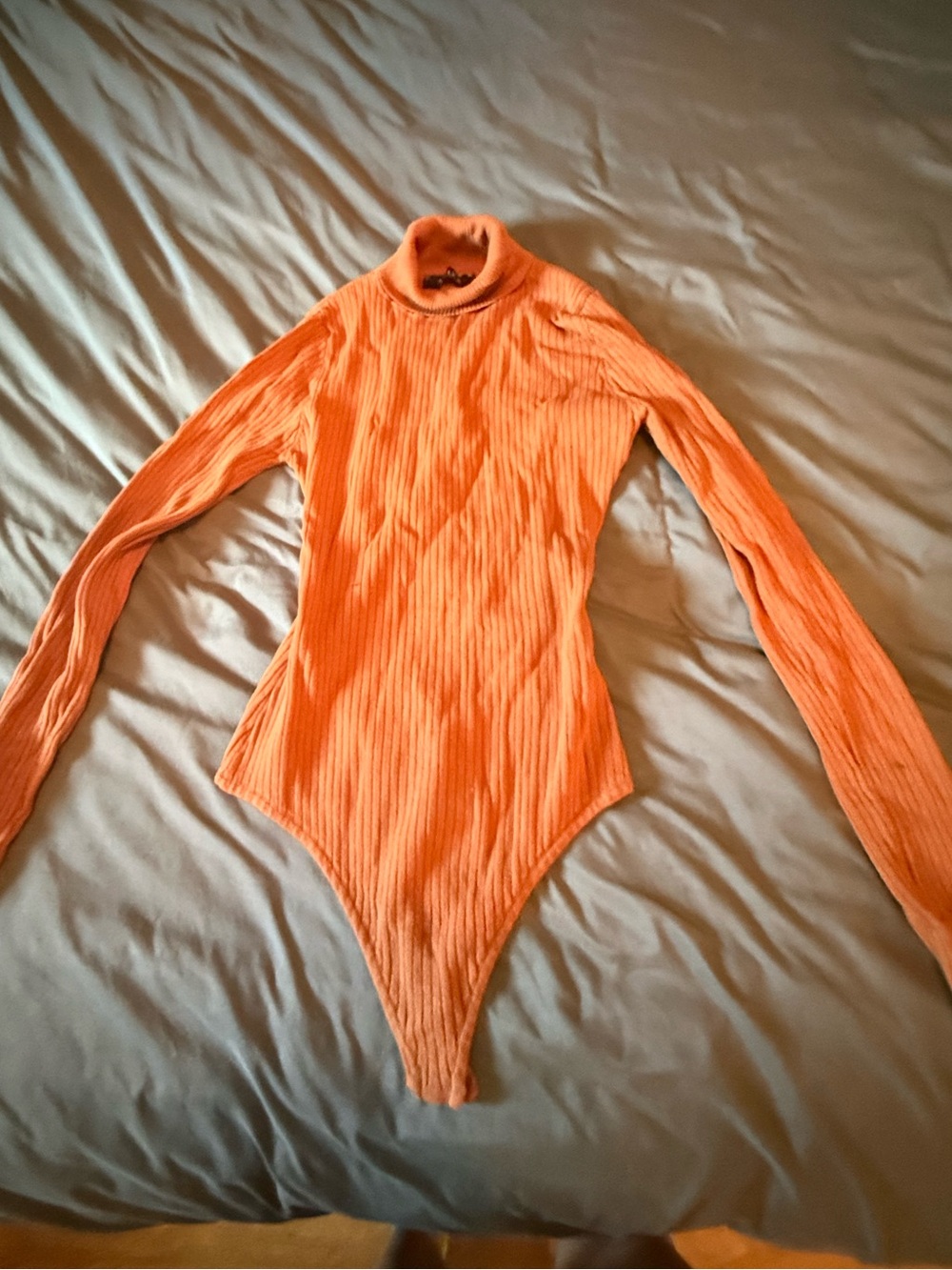 Orange Ribbed Long Sleeve Bodysuit